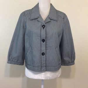Ann Taylor Loft White & Black Striped Short Blazer